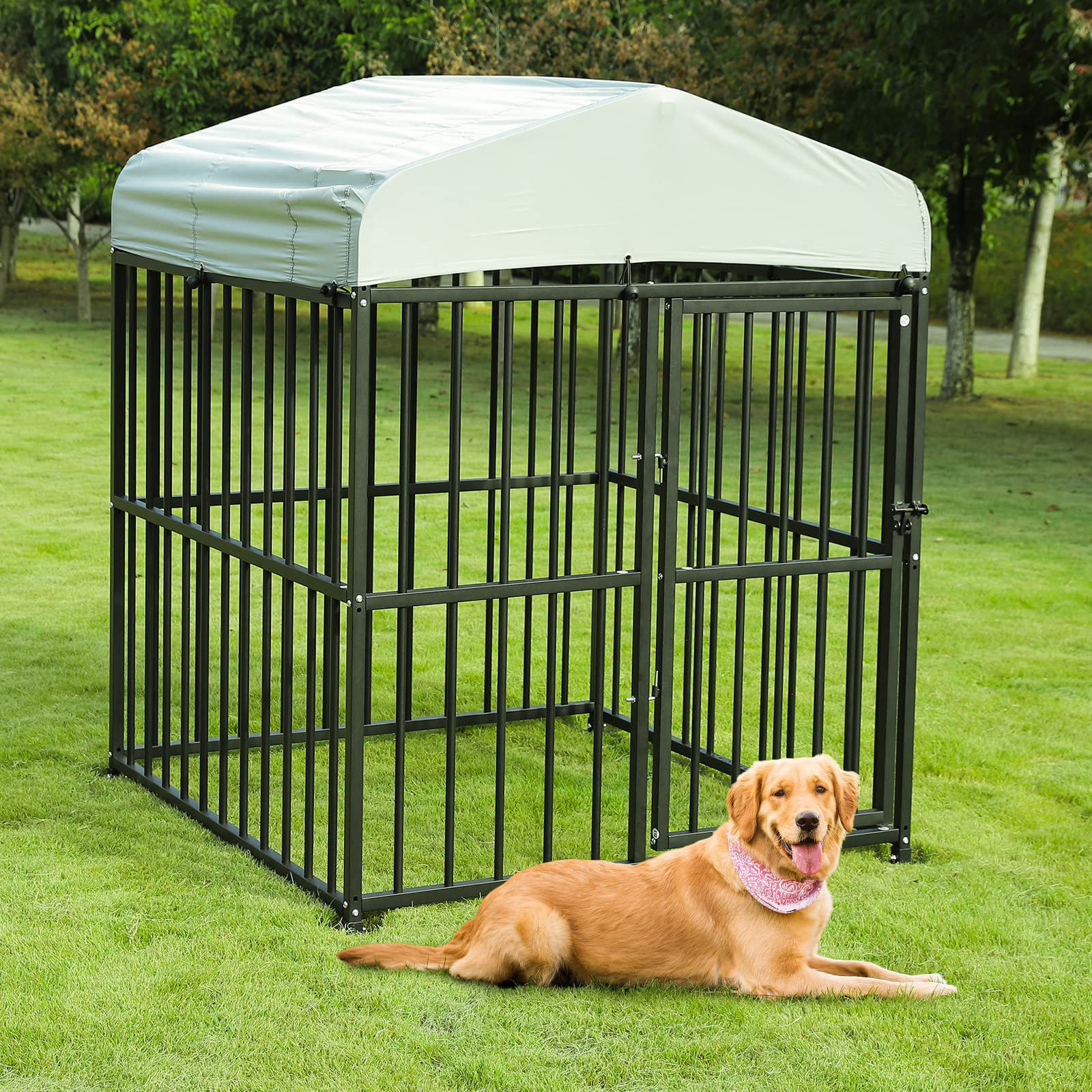 Vivijason Outdoor Dog Kennel Heavy Duty Metal Frame Fence Dog Cage Outside Pen Playpen Dog Run House With Uv Waterproof Cover And Secure Lock For